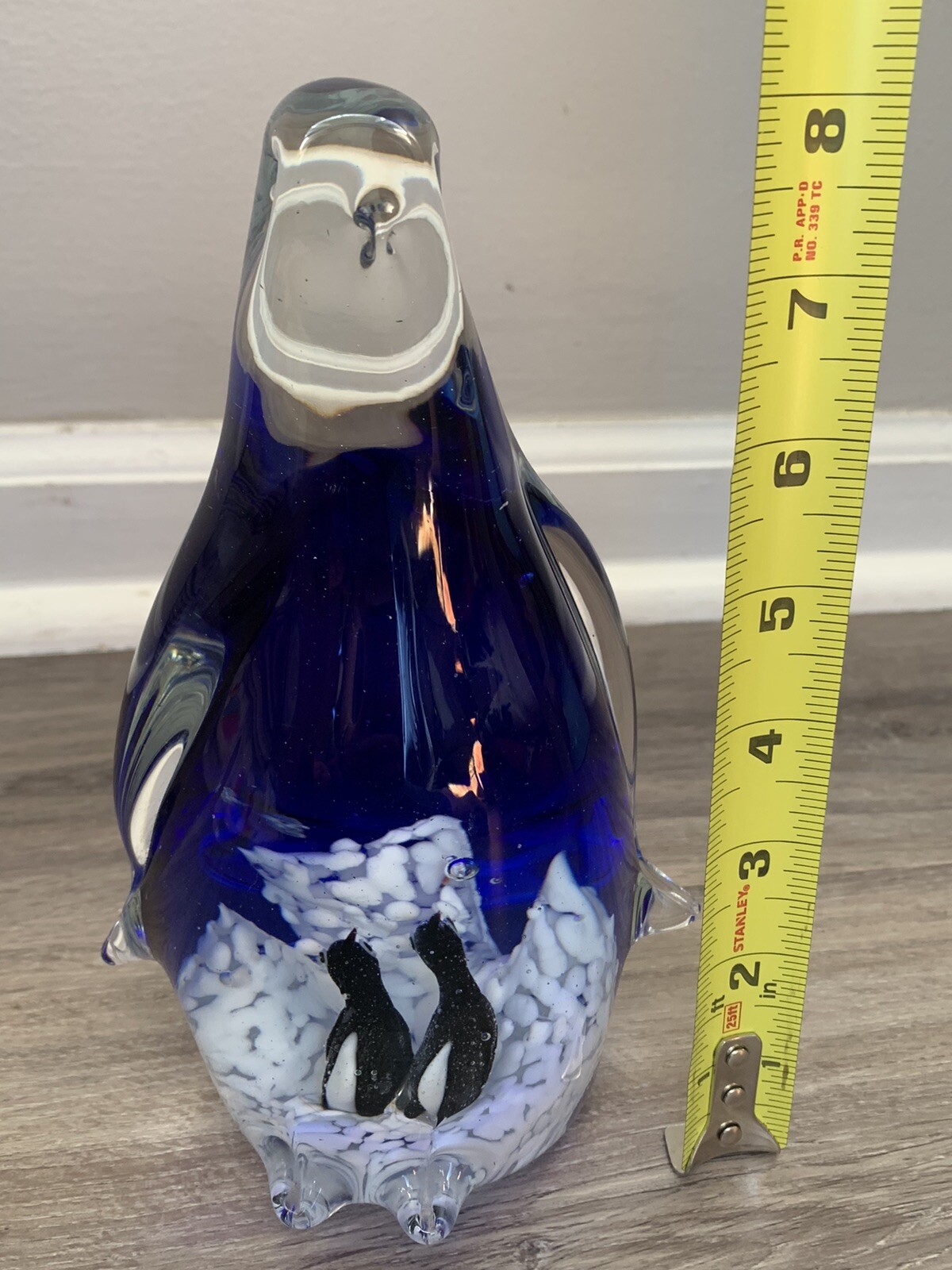 Murano Style Cobalt Art Glass Mother PENGUIN w/ Babies Figurine Paperweight 8”