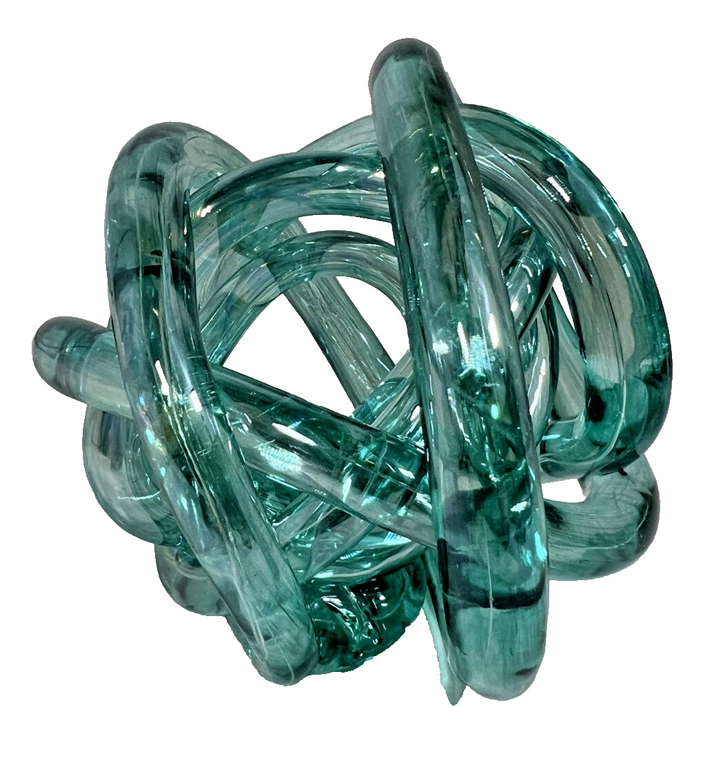 Aqua Glass Knot Figurine 6″ Round Modern Art And Bright For Any Room