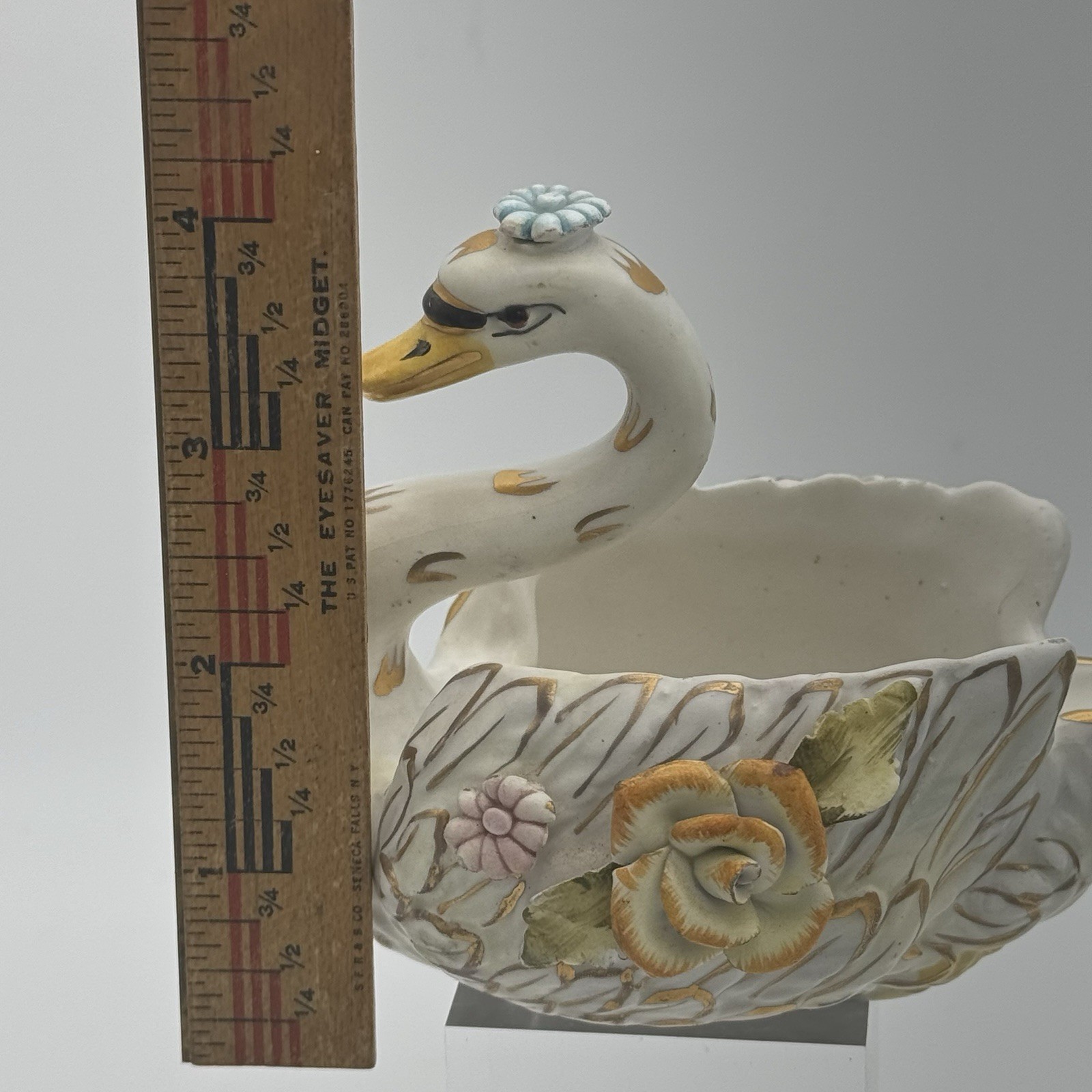 Vintage 50’s-60’s Ardalt Fiori Antico Swan Bowl Gilded w/ Flowers No Chips Italy