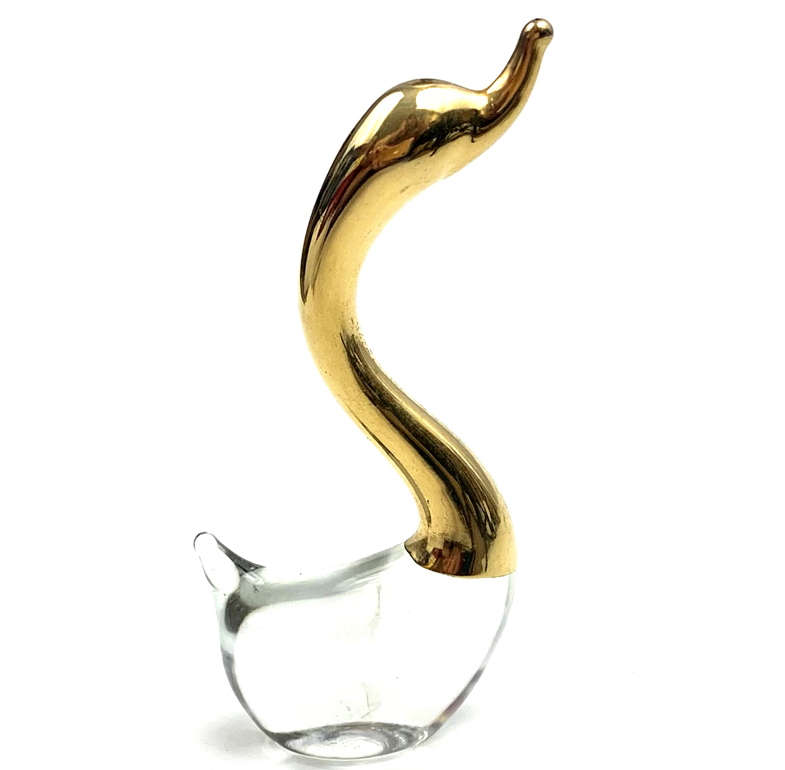 Goose Paperweight Figurine Statue Small Size Gold Tone Clear Glass or Crystal
