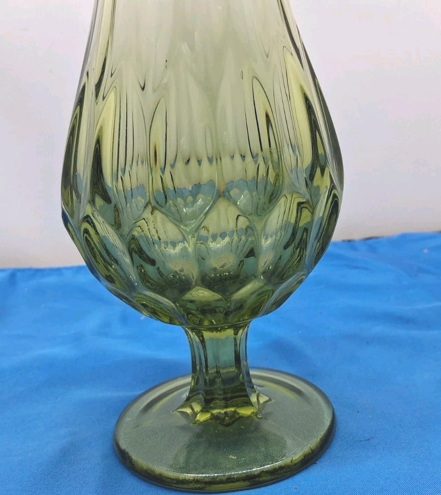 MCM 1960’s 70’s Vintage Green Glass Stretched Swung Vase 18 ” Tall MCM
