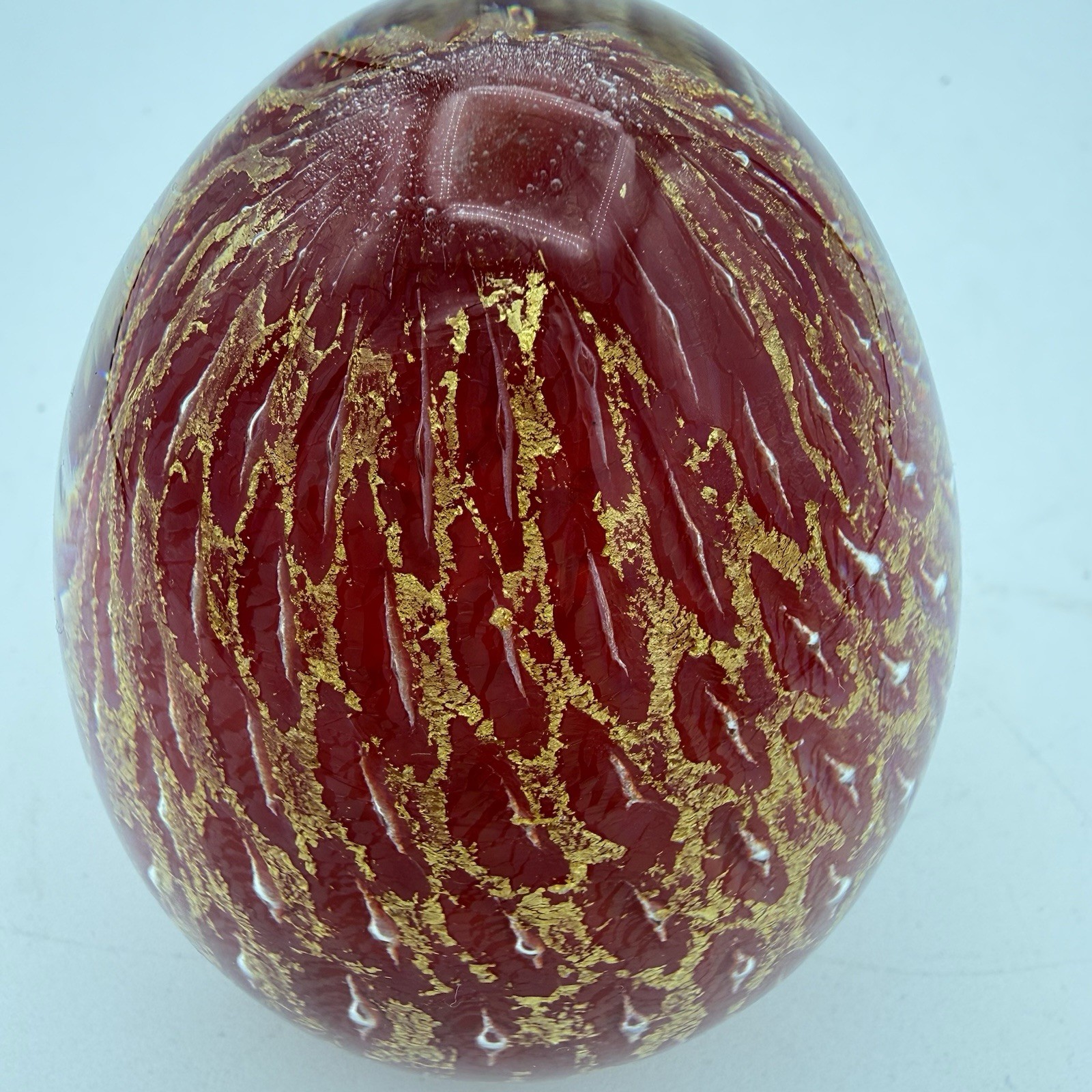Gumps Italian Red Art Glass Paperweight Gold Aventurine Murano Italy #2614