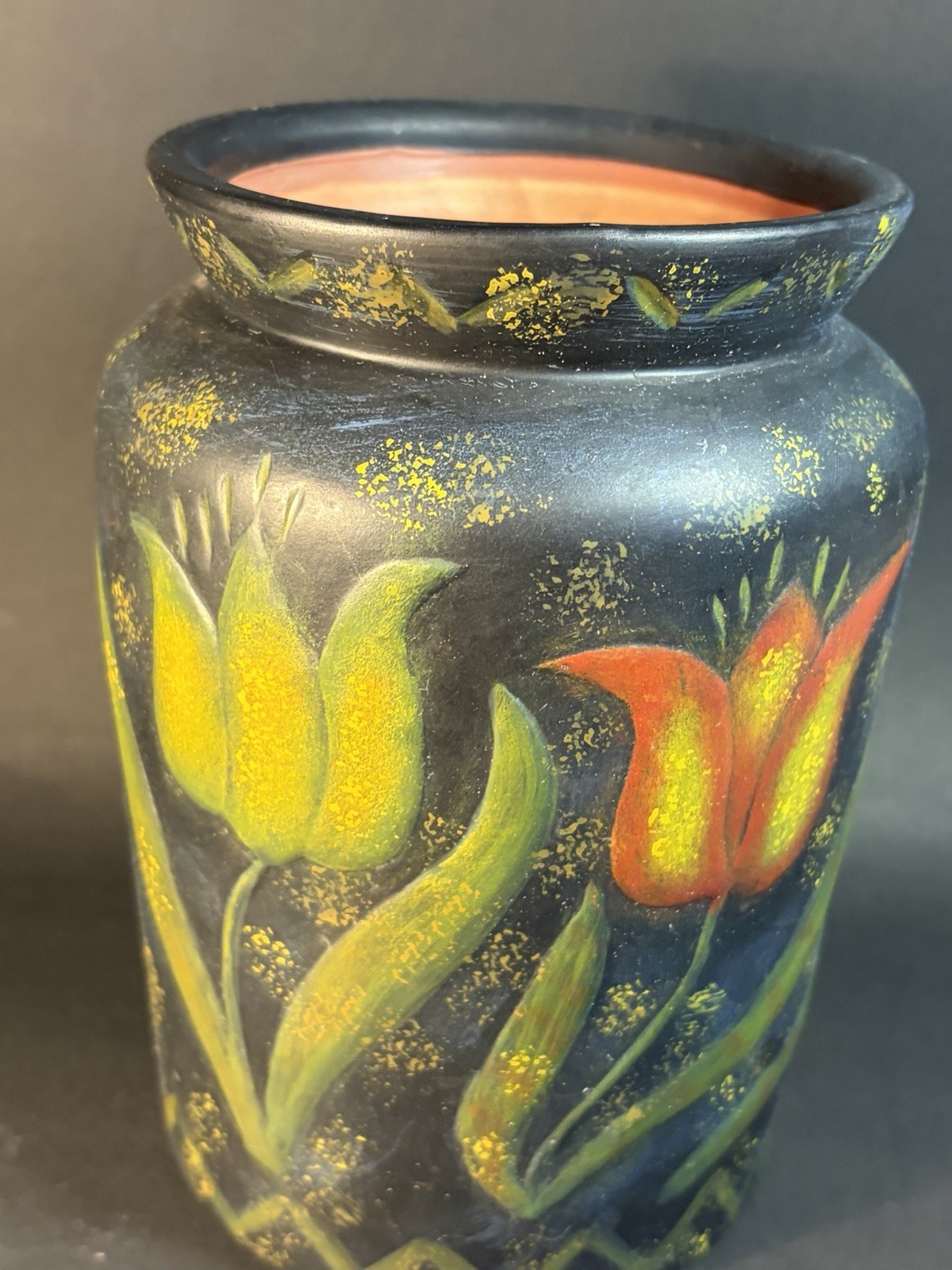 Vintage Bobs Pottery Golden Garden 6.75” Crock – Tiny Chip On Rim