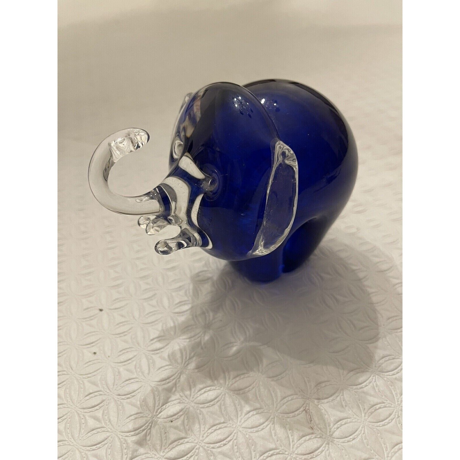 Czech Bohemian Glass Paperweight Elephant Milan Mottl Karlovy Vary Figurine Blue