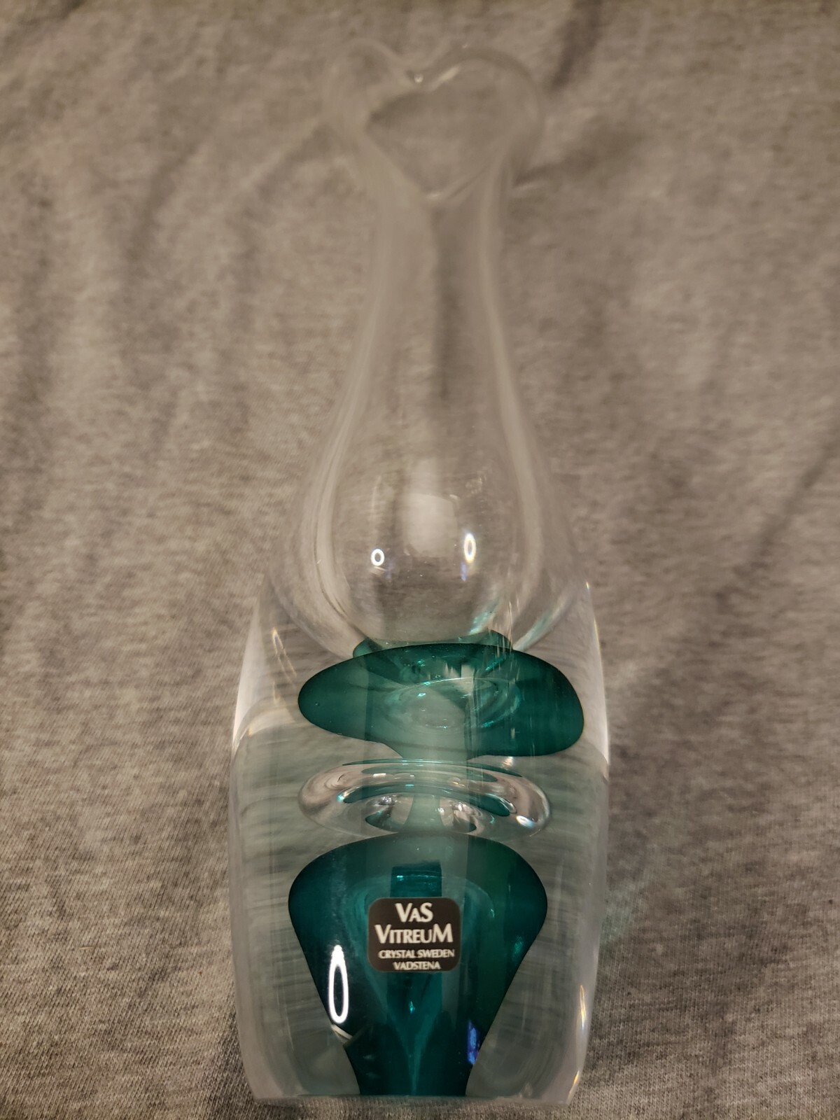 Vas Vitreum Rare Turquoise Swedish Crystal Vase Signed And Numbered 11″