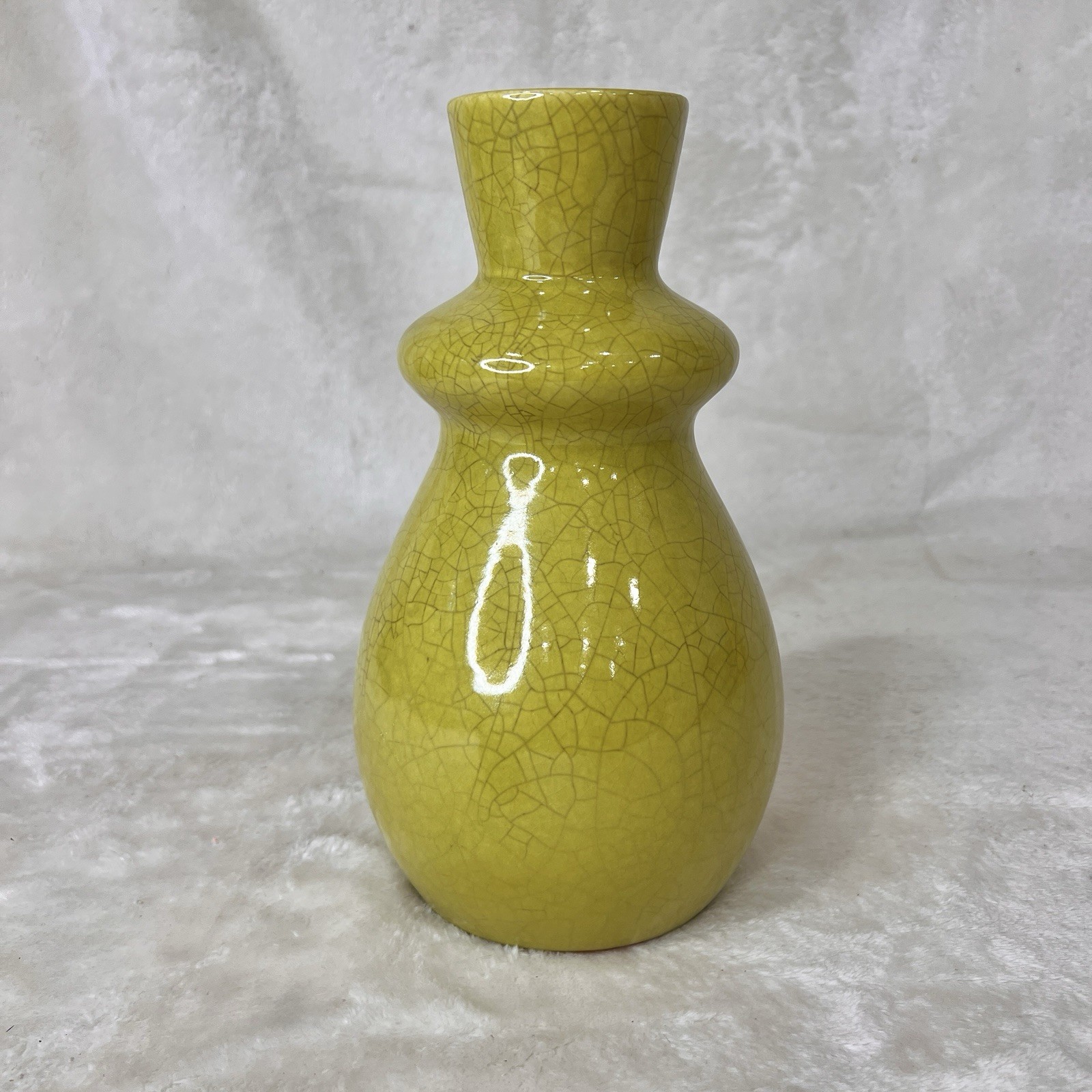 Crate & Barrel Mireya Vase Lime Green Crackle Glaze Terra Cotta Portugal 194-323