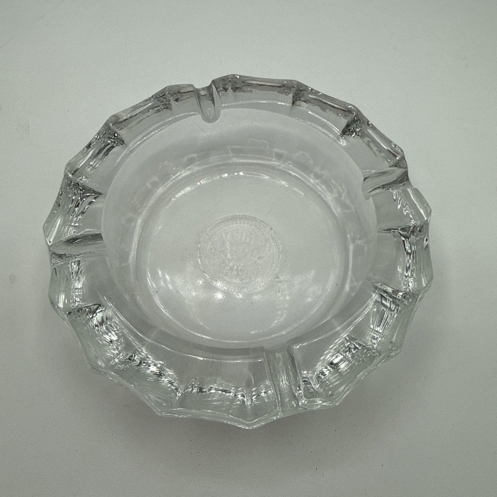 Vintage Fostoria Glass Ashtray 1887 Eagle Coin Center Heavy Clear Cigarette 5.5″