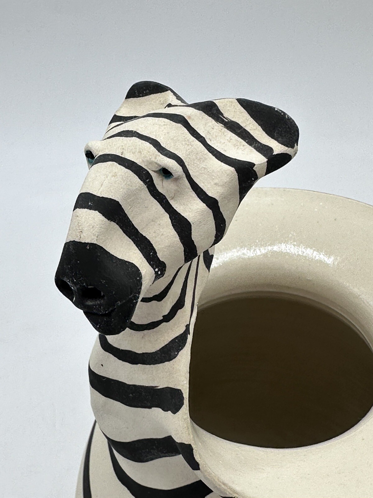 Zebra Vase 3D Whimsical Art Pottery Diane Marier Quebec Canada Artist Signed
