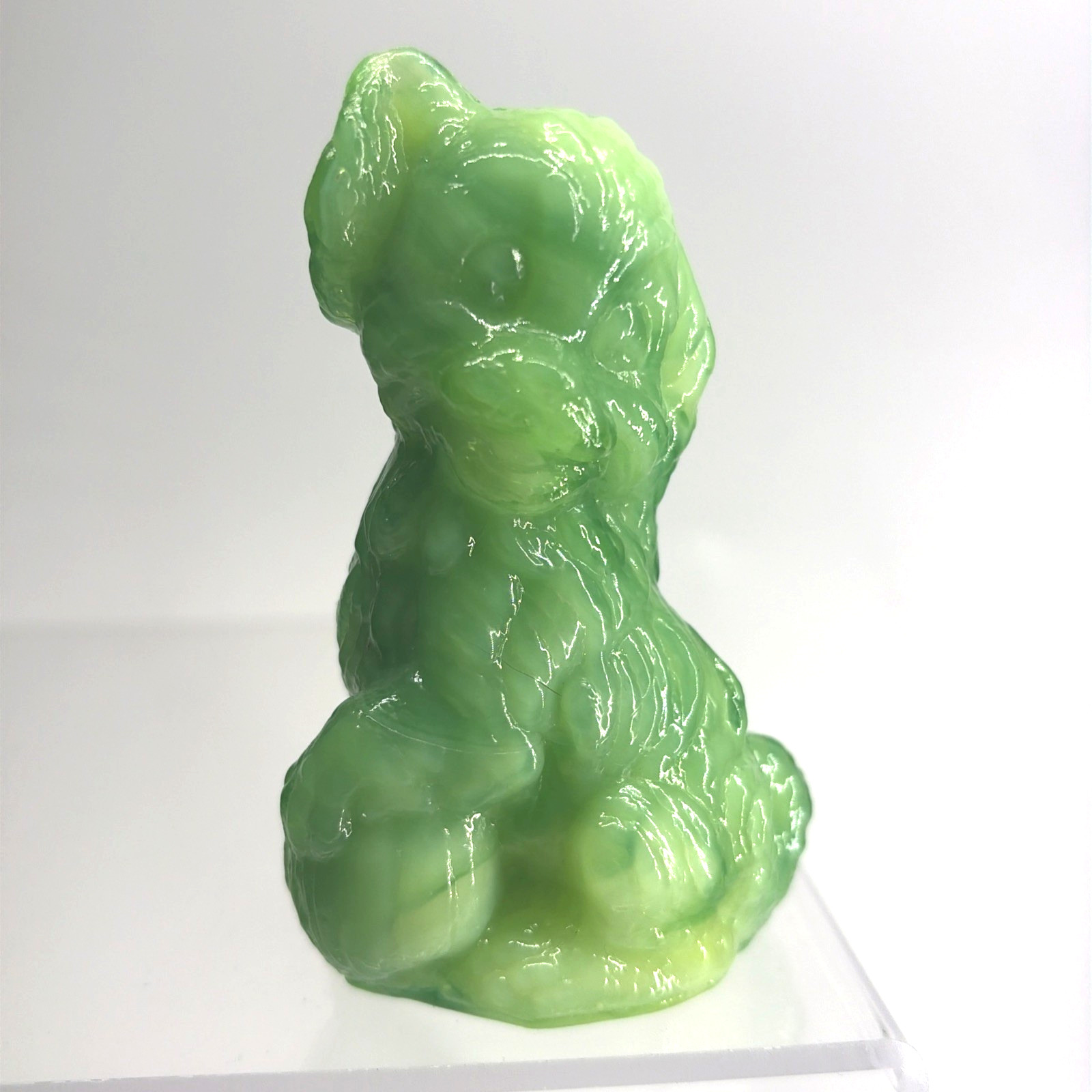 Boyd Skippy Dog Figurine Mint Green Slag 3.5″ Vaseline Uranium Glass Glow HTF
