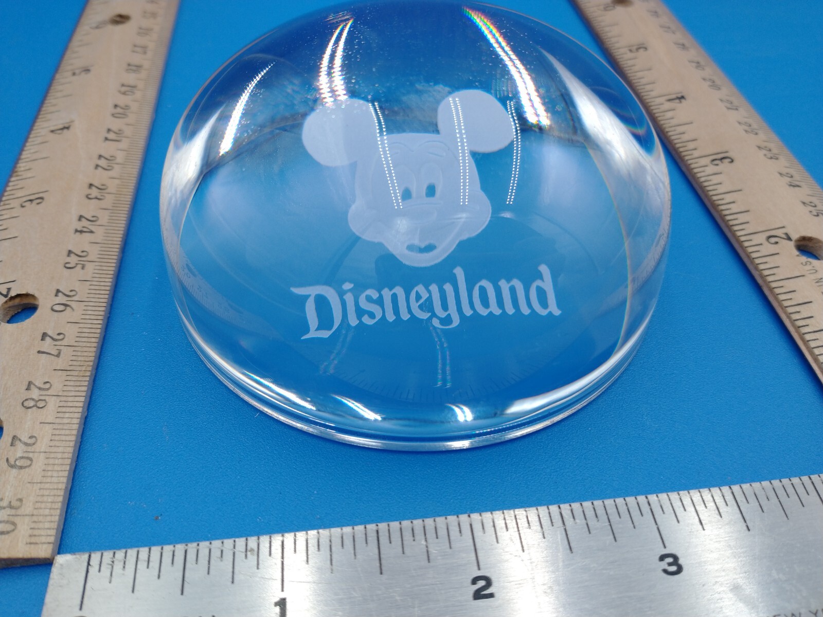 Disneyland ~ Mickey Mouse etched round dome Paperweight 3 1/2″ Diameter #Z693