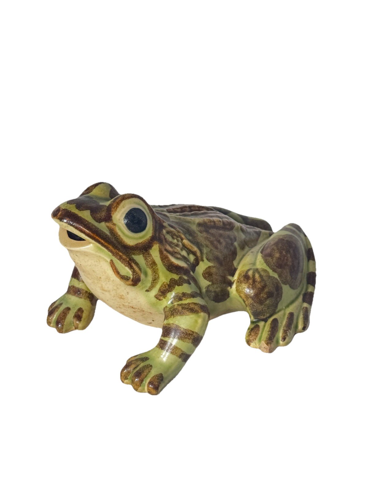 McCoy Pottery Brush Garden Frog Open Mouth 8” Mid-Century Vintage Pottery Statue