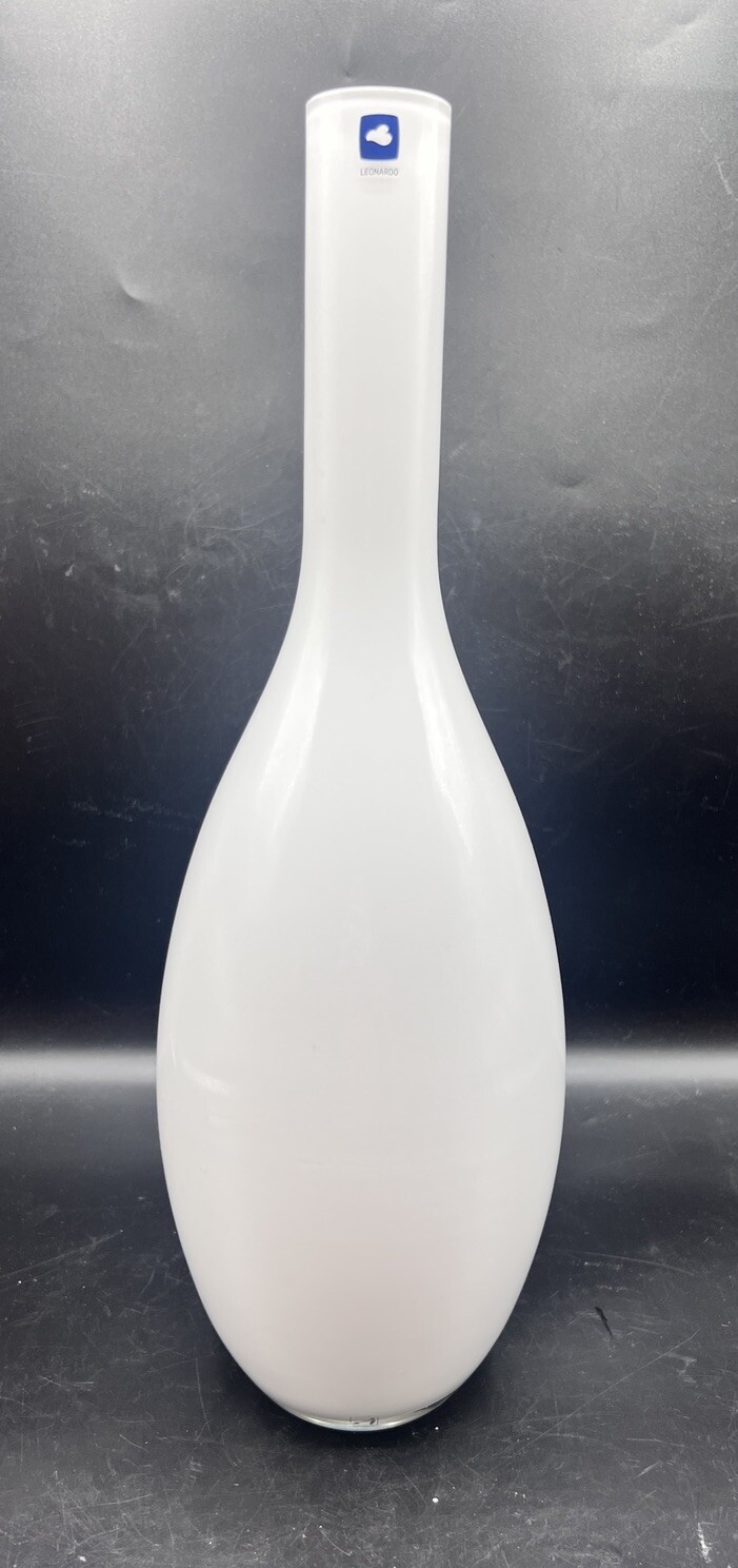 Art Glass Vase Leonardo 15” Handmade White Beauty Cased Modern Minimalistic