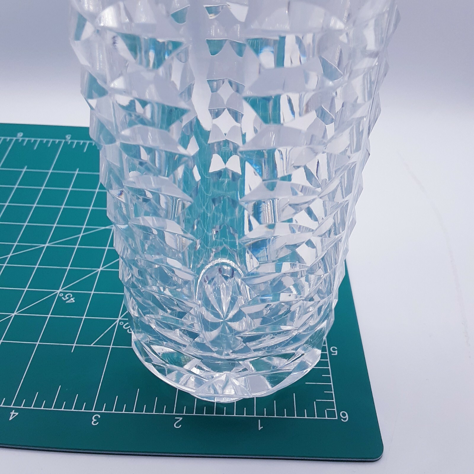 Vintage Mid Century glass crystal 6″ x 3″ Cylindrical Geometric Flower Vase
