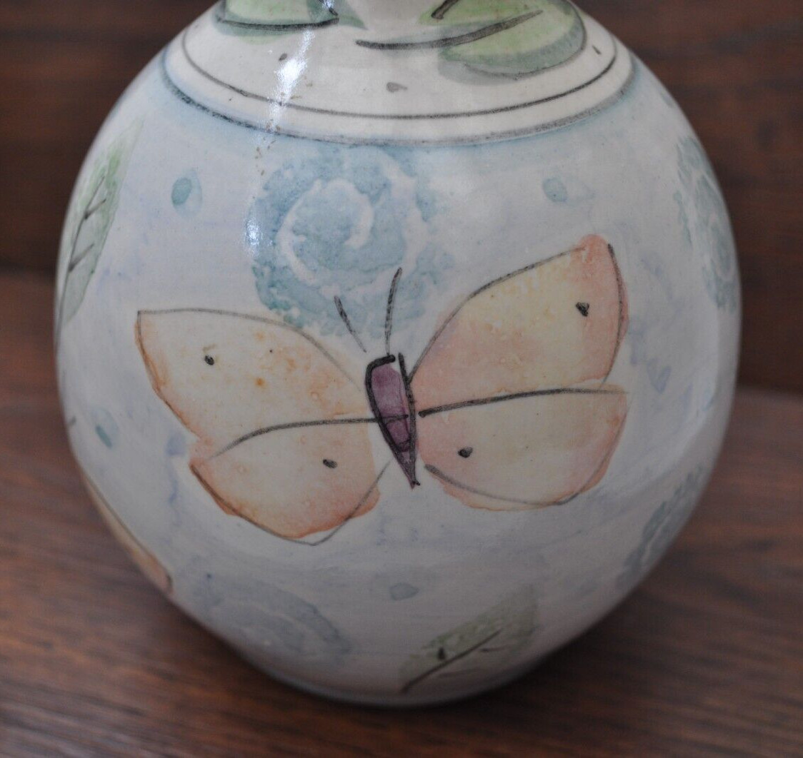 BUTTERFLY VASE WITH LEAVES ROUND 5 1/2 ” TALL SIGNED 2001