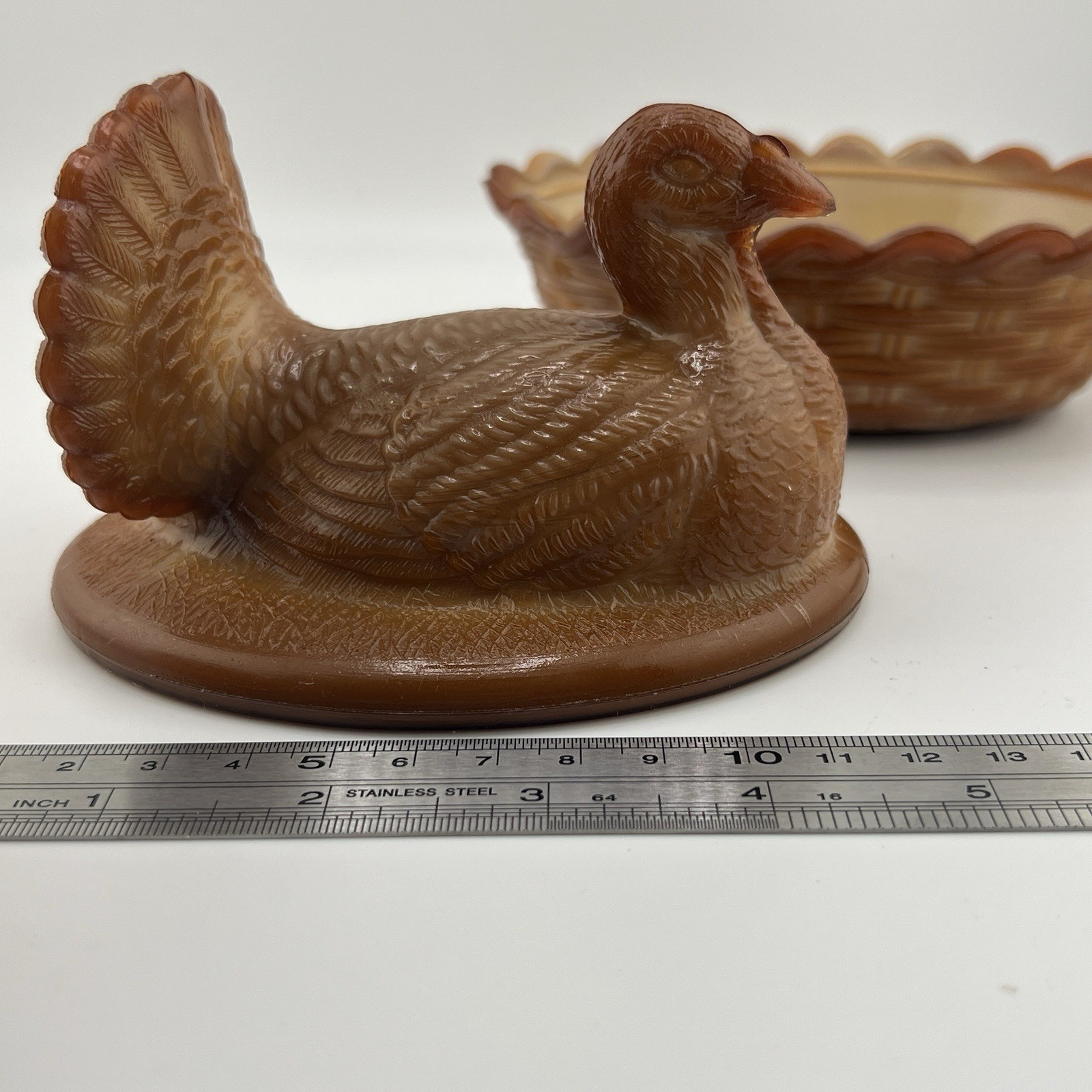 Fenton Turkey on Nest Carmel Slag Glass 100th Anniversary Rare