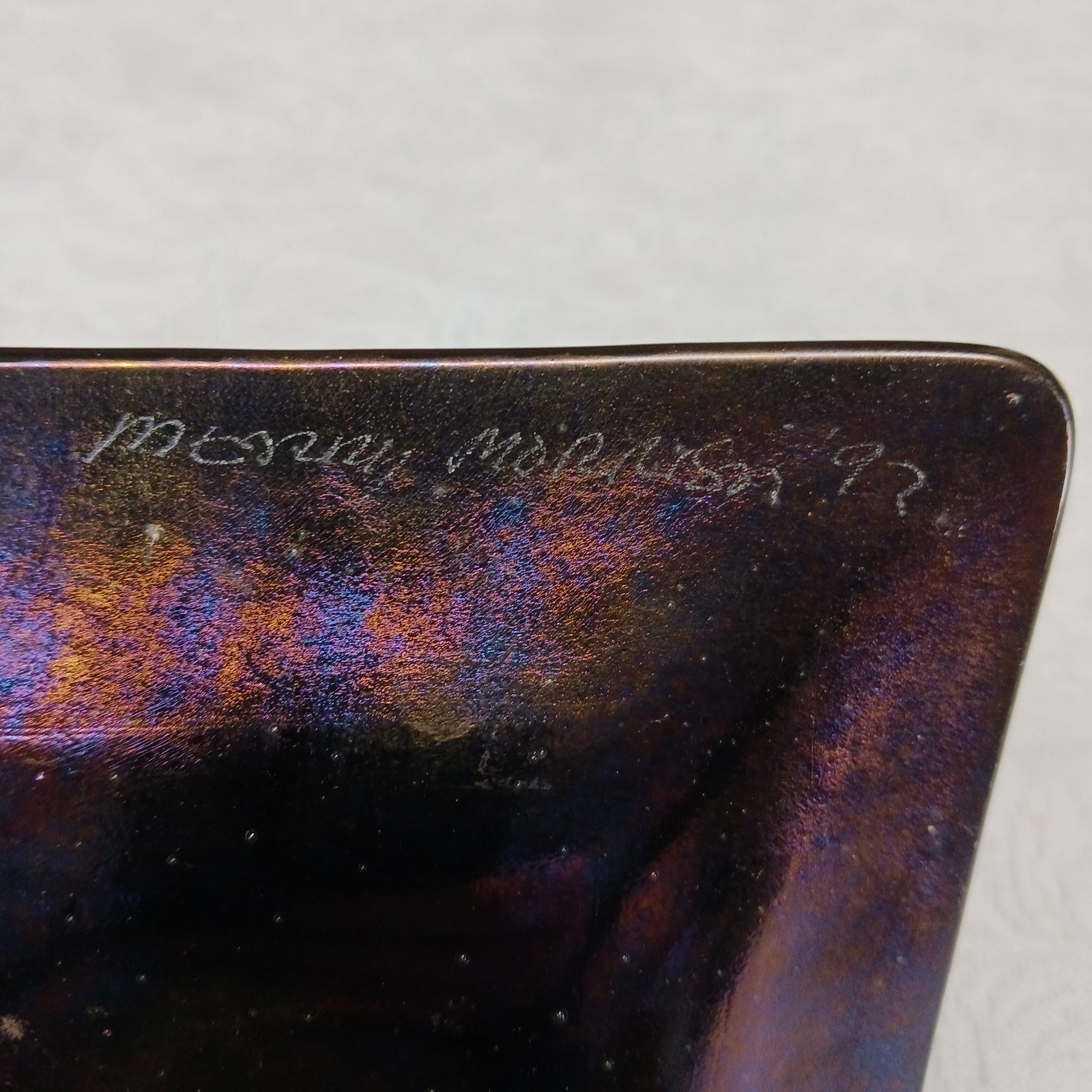 Signed Art Glass Iridescent Confetti Tray Fused Glass Ring Dish 5×7