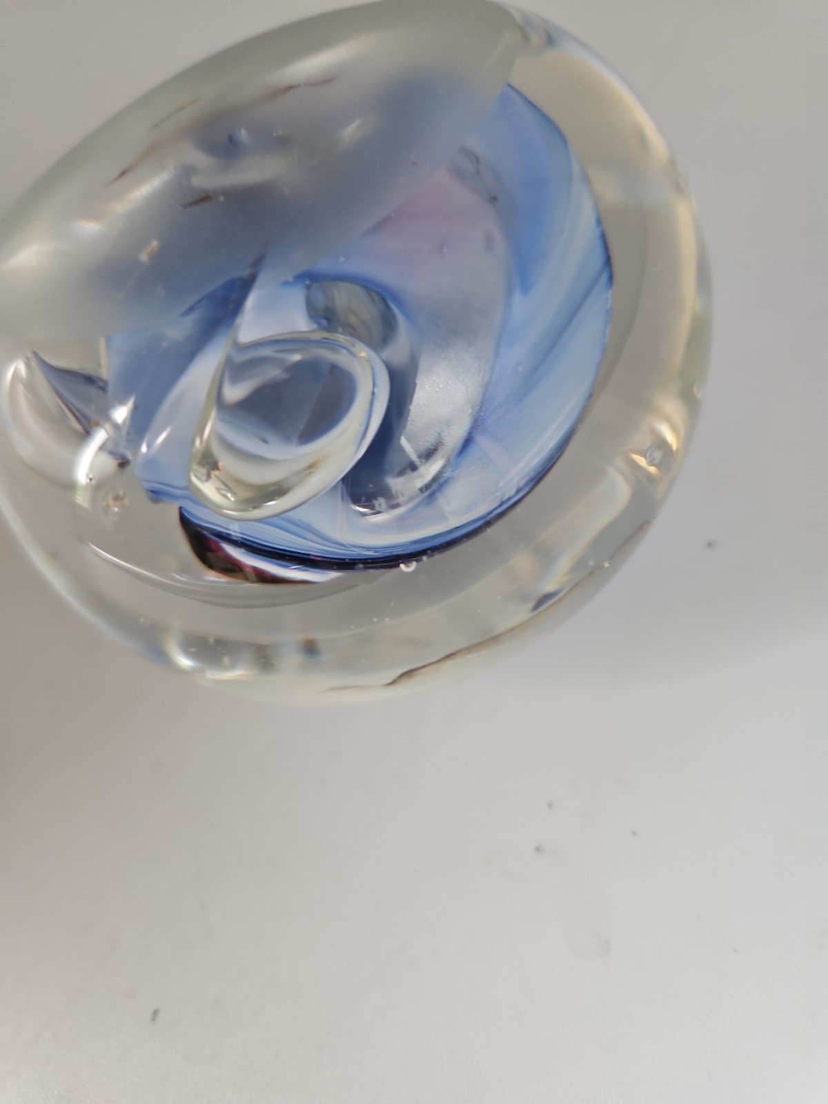 Rollin Karg Art Glass Signed Paperweight Blue Disc Dichroic Sphere Spaceship