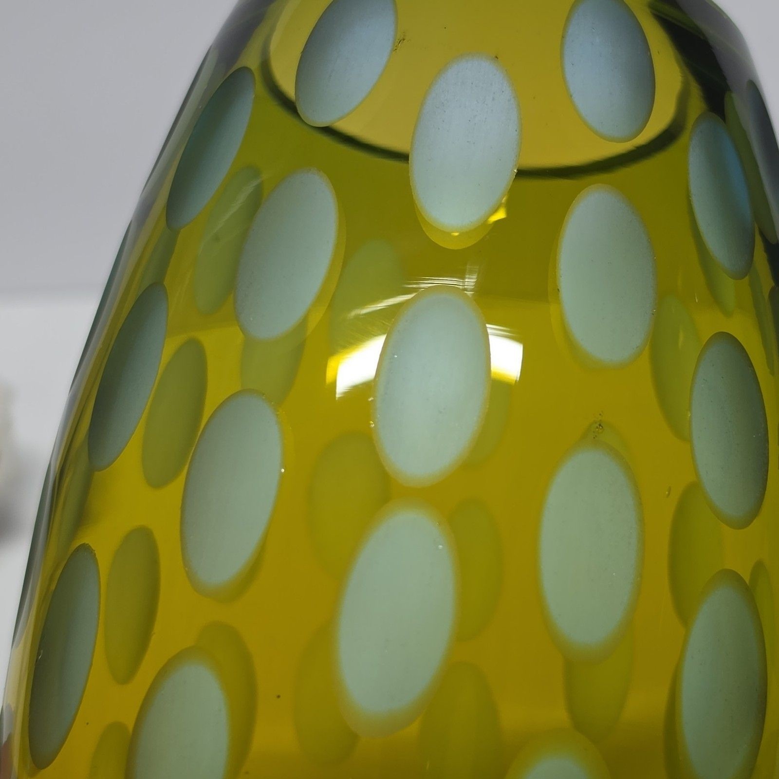 Vintage MCM Abstract Art Glass Vase Green & Amber Frosted Thumbprint