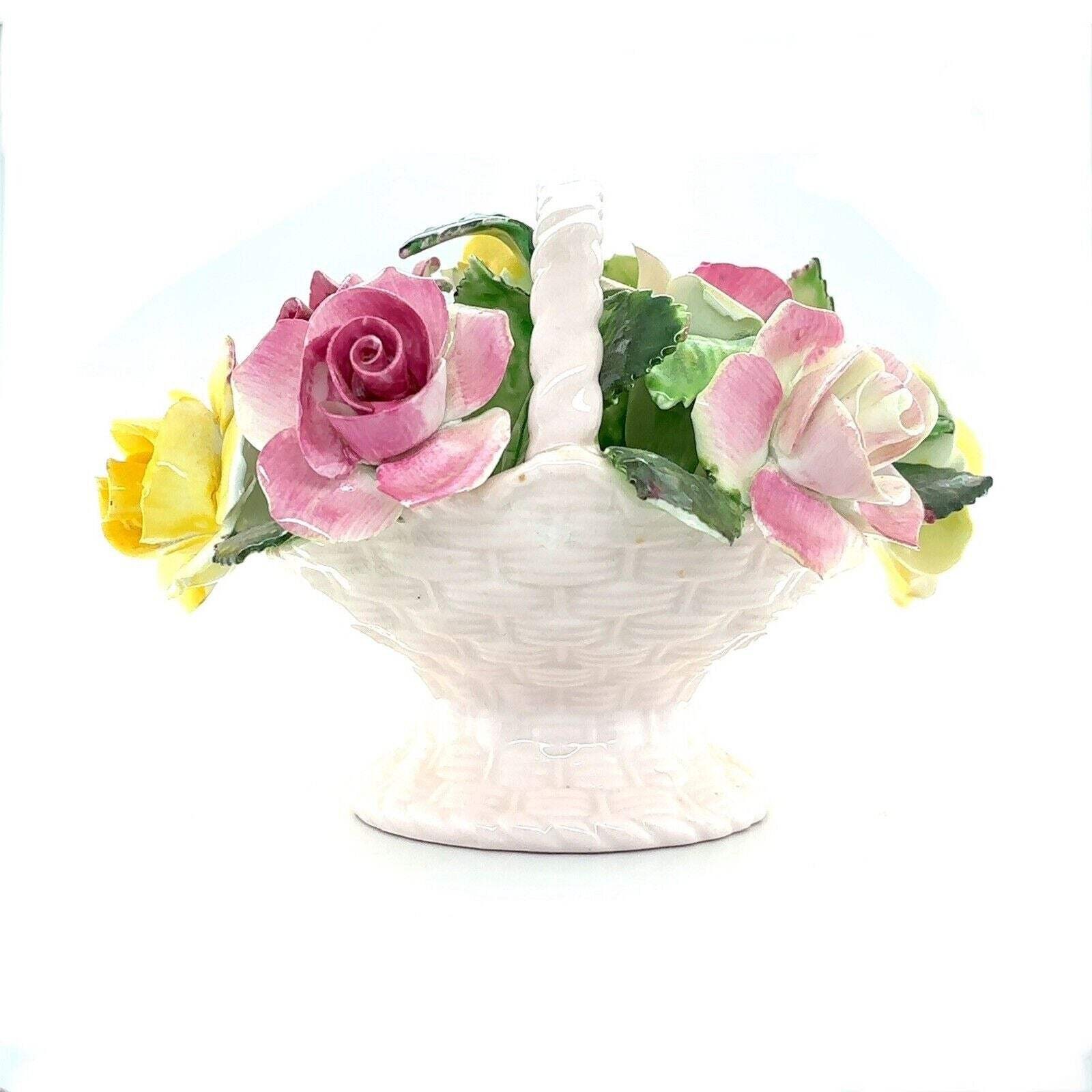 Vintage Royal Adderley Floral Rose Bone China Basket England 6″ Collectible Deco