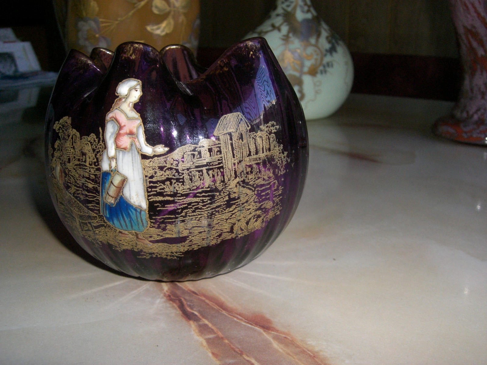 VINTAGE BOHEMIAN ROSSLER ENAMELED ART GLASS VASE 1920’S MOSER PERIOD