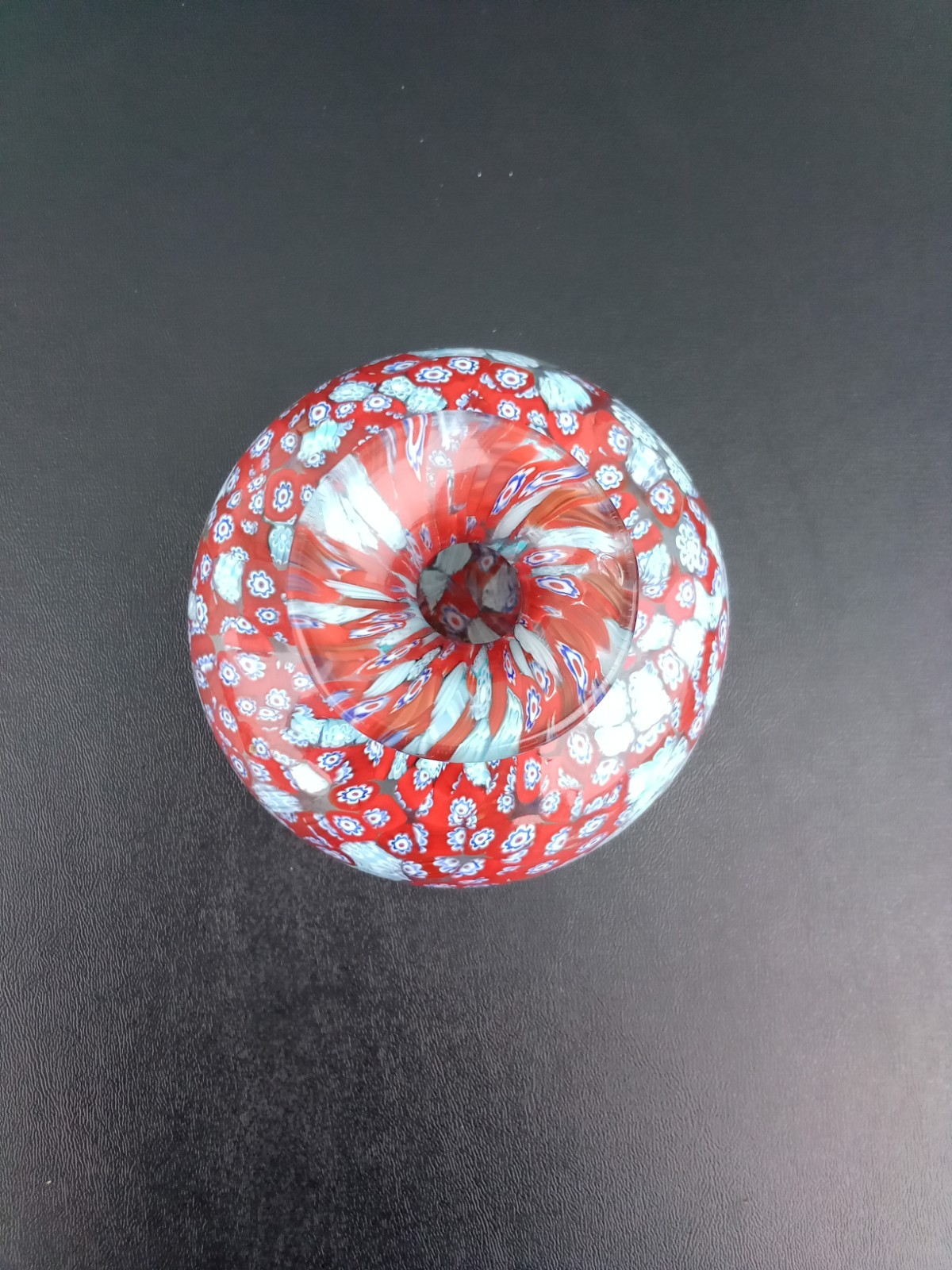 Vintage 3 1/2″ Red & Blue Murano Glass Millefiori Perfume Bottle or Vase