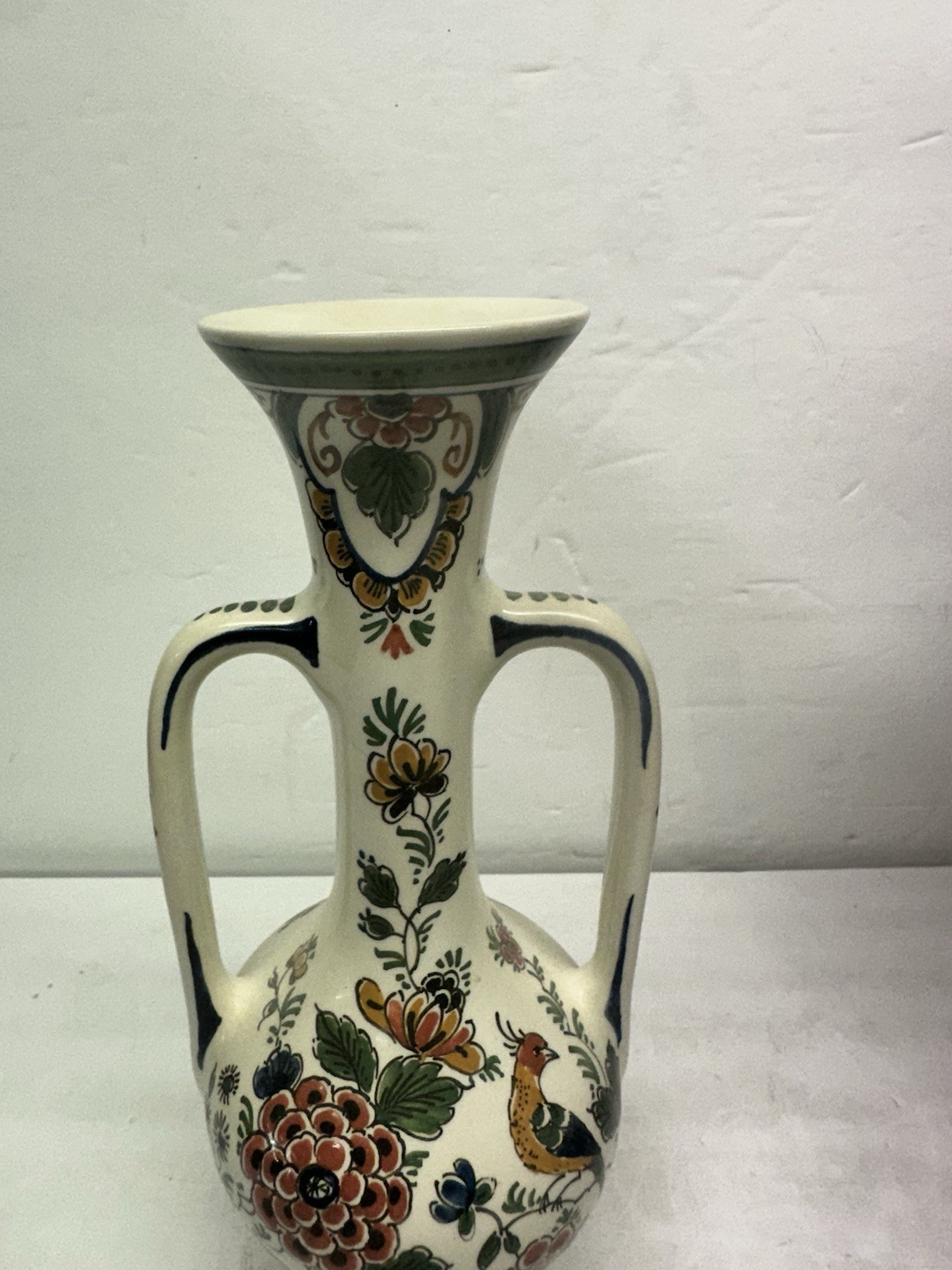 Vintage Delft Holland Hand-Painted Polychrome Vase 1982 Mint Condition