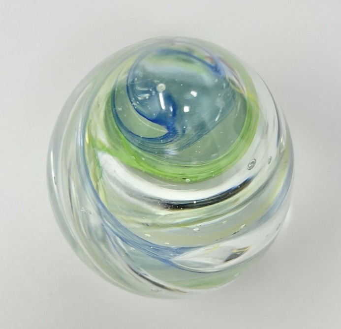 Vintage Art Glass Egg Shape Paperweight On Homemade Cigar Lamp Box Works As Is