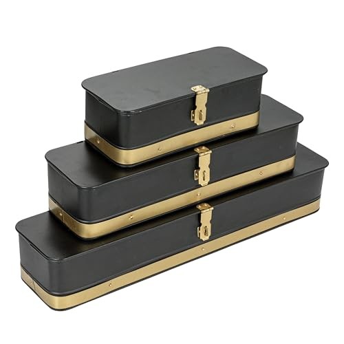 Creative Co-Op Decorative Metal Storage Boxes, Silver & Gold, Set of 3