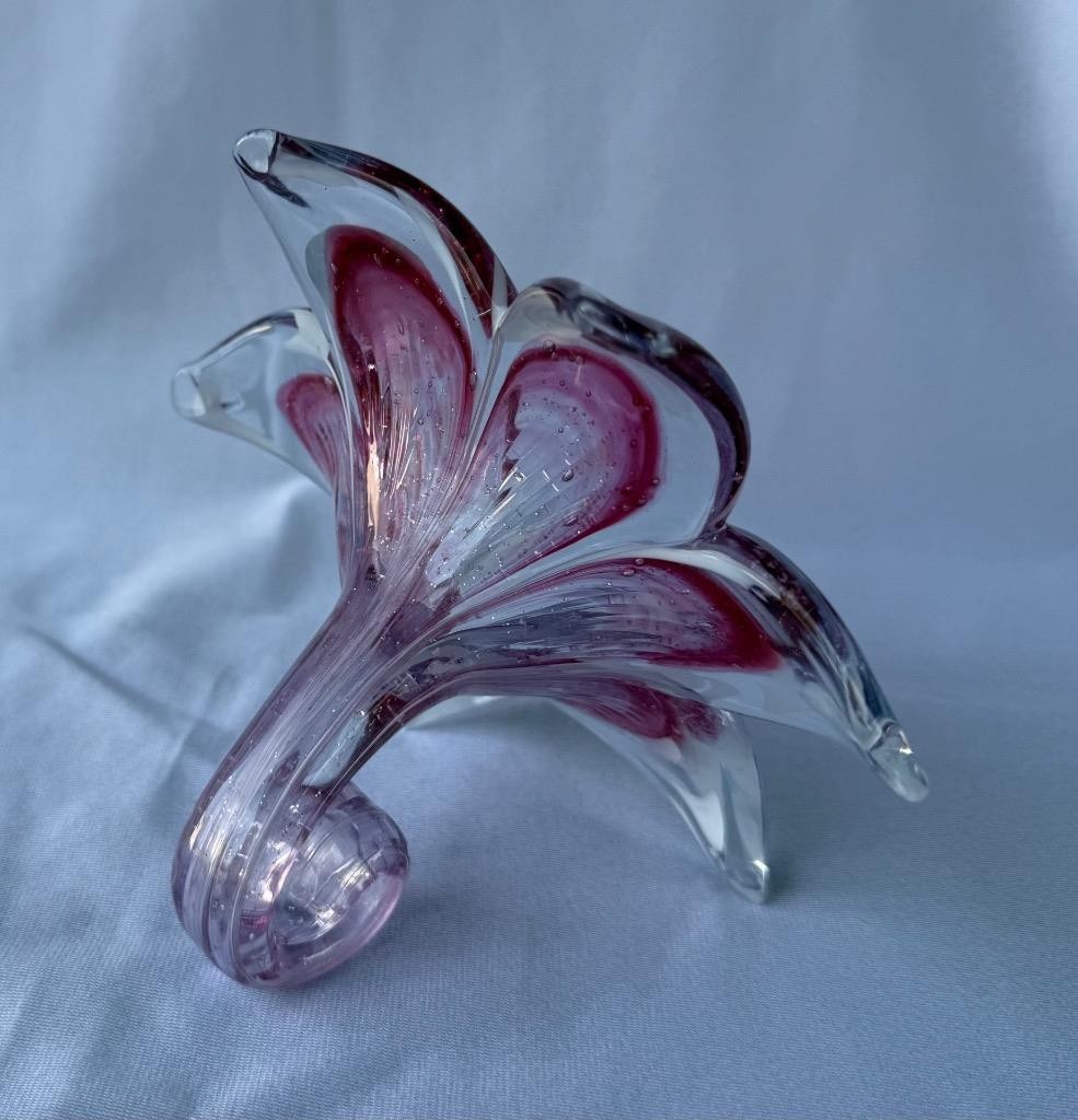 Genuine Italian Flower Blown Glass Murano Orchid Red White Italy 717