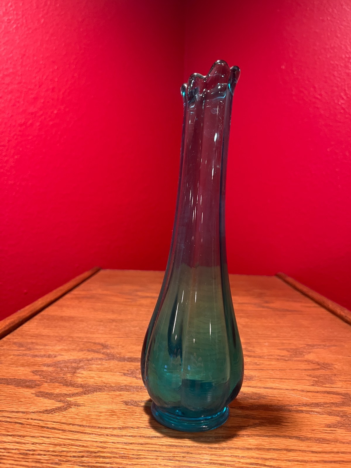 LE Smith Peacock Blue Swung Vase; 9 Inches Tall; Mint Condition; Ruffled Rim