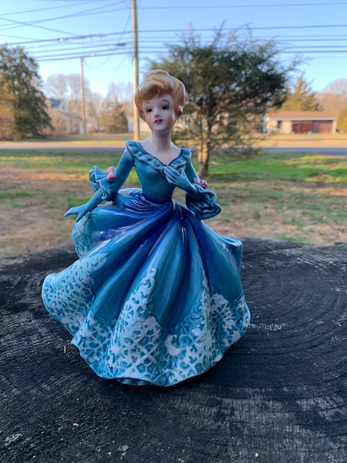 RELPO Lady Planter Head Vase 1950s MCM Blue Ball Gown #5714 MINT COND Japan