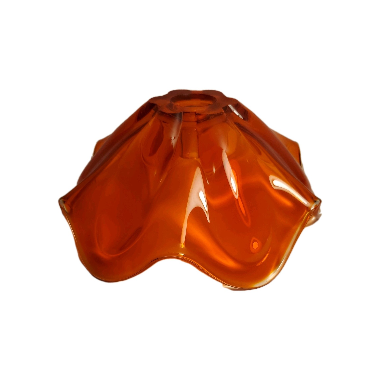 Vtg Mcm Viking Glass Orange Persimmon Flower Petals Smooth Candlestick Holder