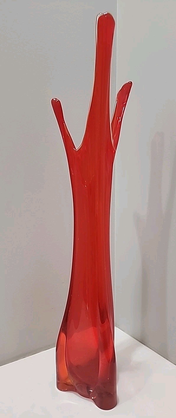 Viking Glass PERSIMMON / ORANGE Three Foil / Finger Swung Vase 25 1/4″ H