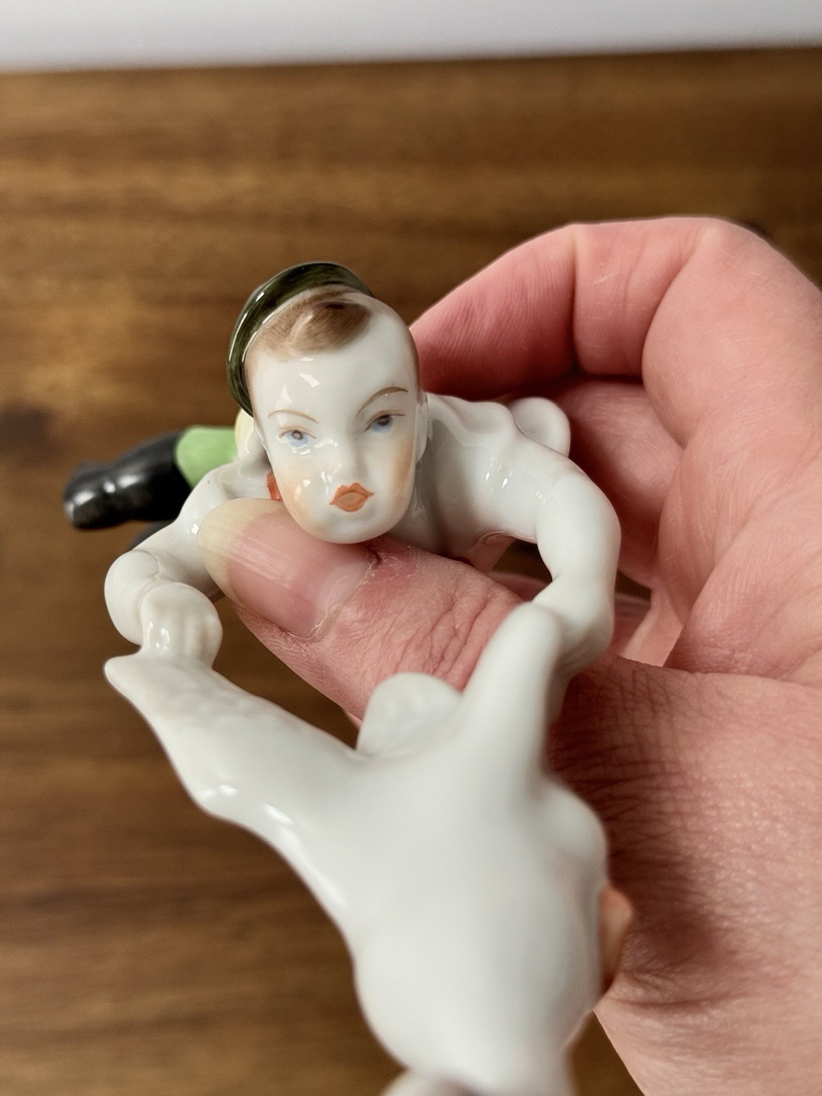 Herend, Hungary, 5231 Hand Painted Goose Dragging Boy Figurine, 7 3/8″ x 1 5/8″