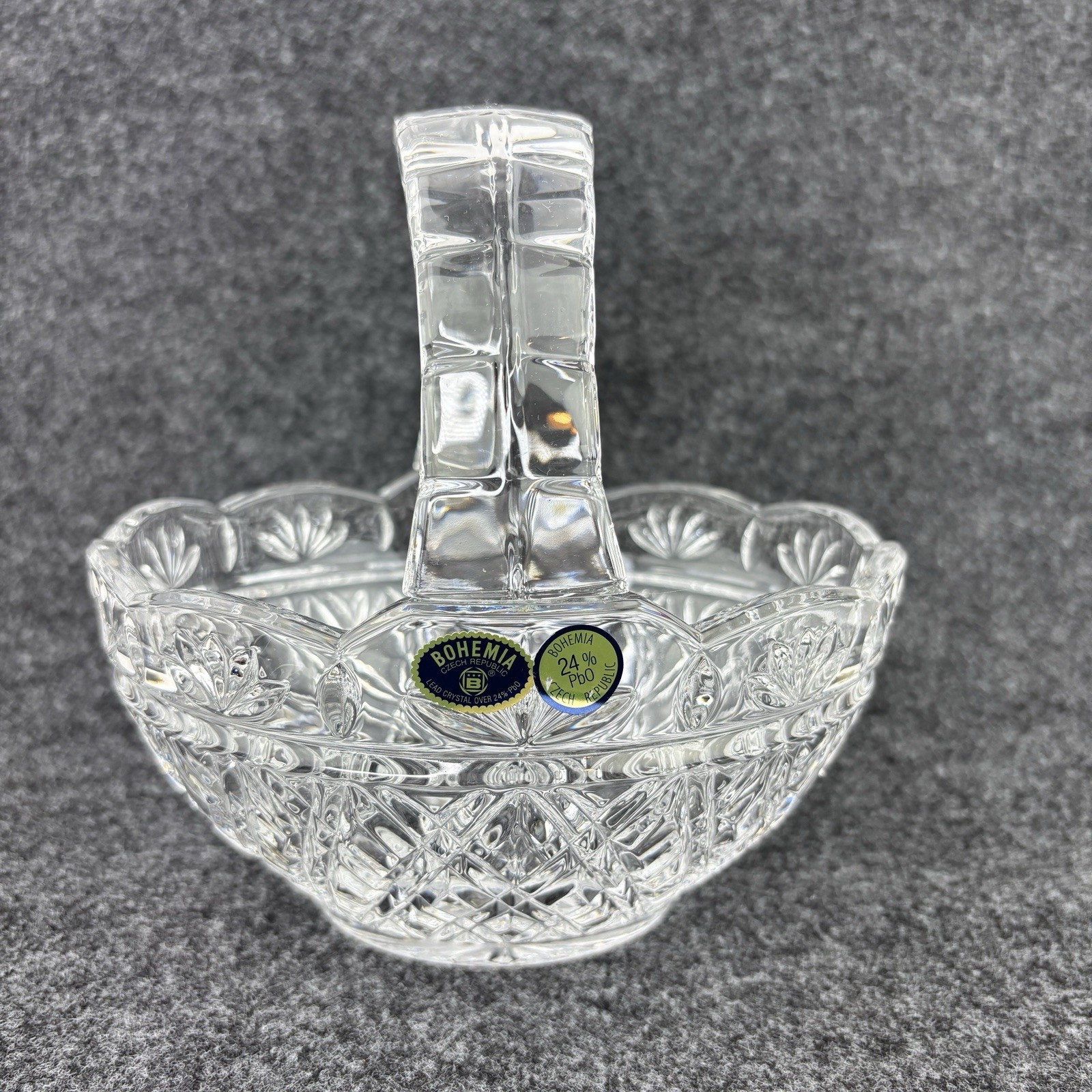 Vintage Bohemia Czech Republic Oval Basket Hand Cut Lead Crystal 25% PbO Basket