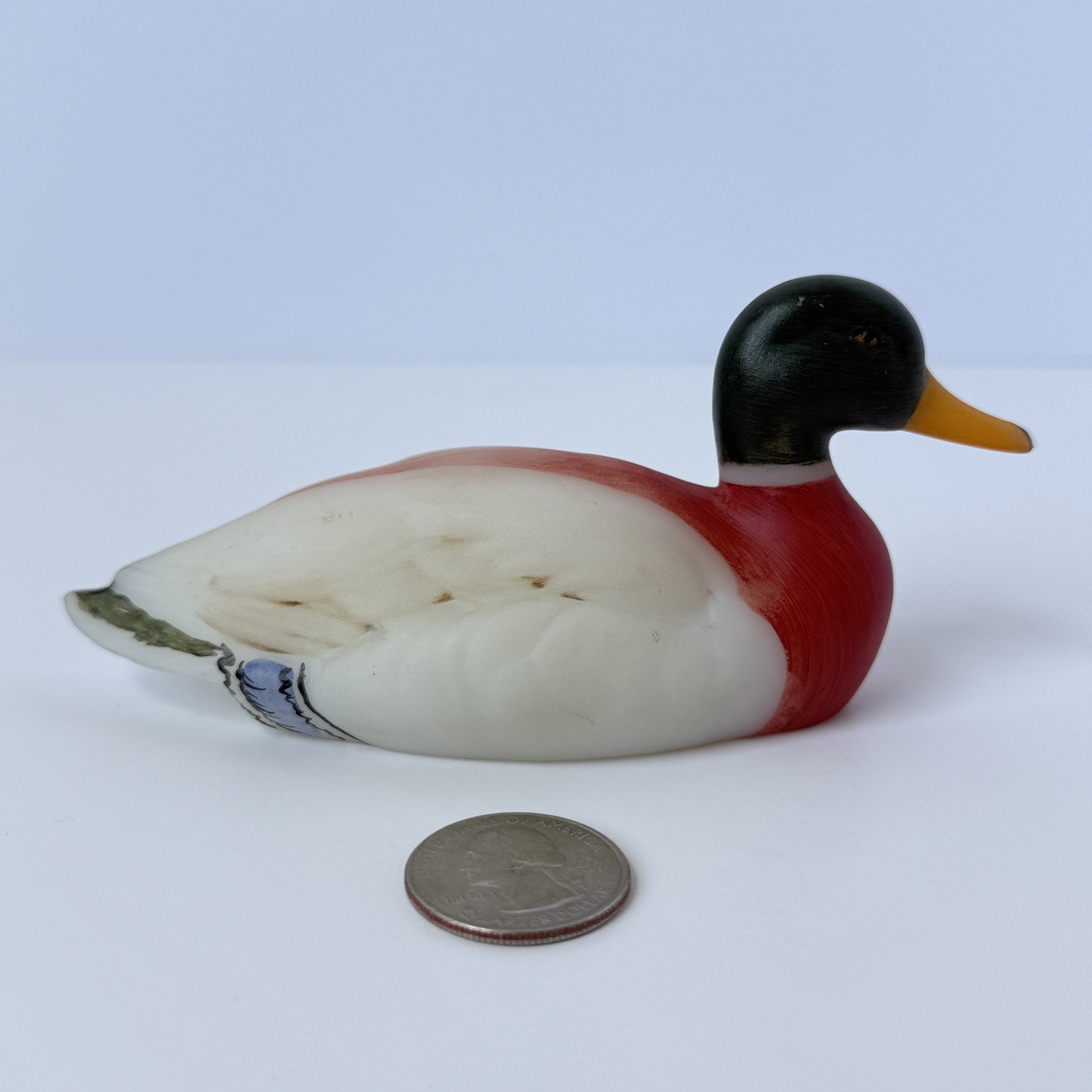 Vintage Fenton Glass Mallard Duck Milky Art Glass Hand Painted By Marilyn Wagner