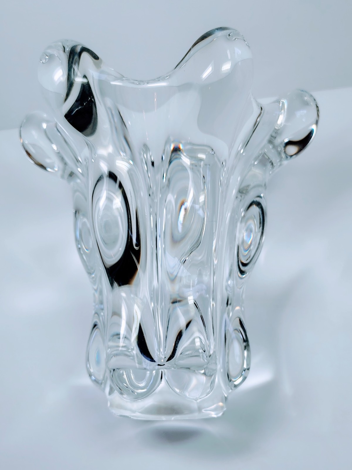 Vintage Art Vannes Le Chatel French Crystal Splash Vase MCM France Heavy