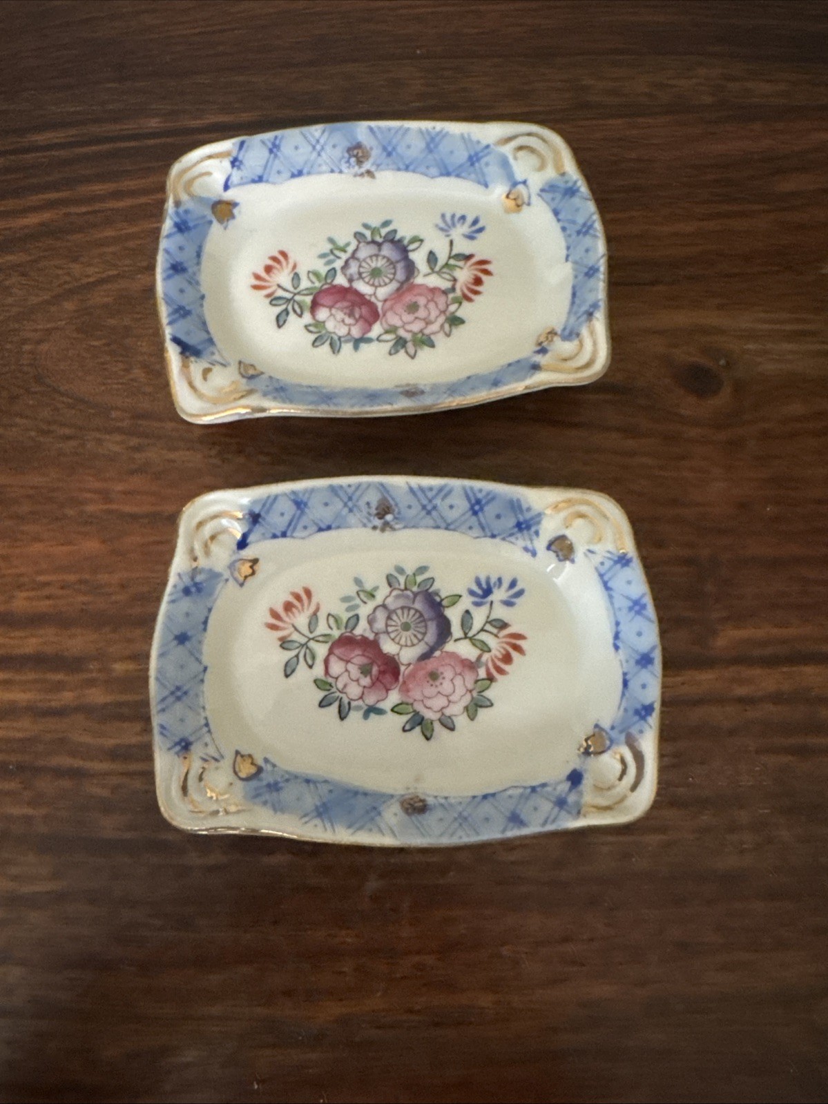 2 Vintage Small Ashtray Hand Painted Floral Gold Occupied Japan