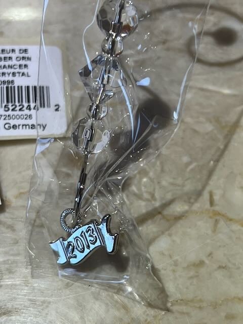 NIB WATERFORD 2013 CRYSTAL FLEUR de LYS ORNAMENT *ENHANCED HANGER *TAG *AMBER