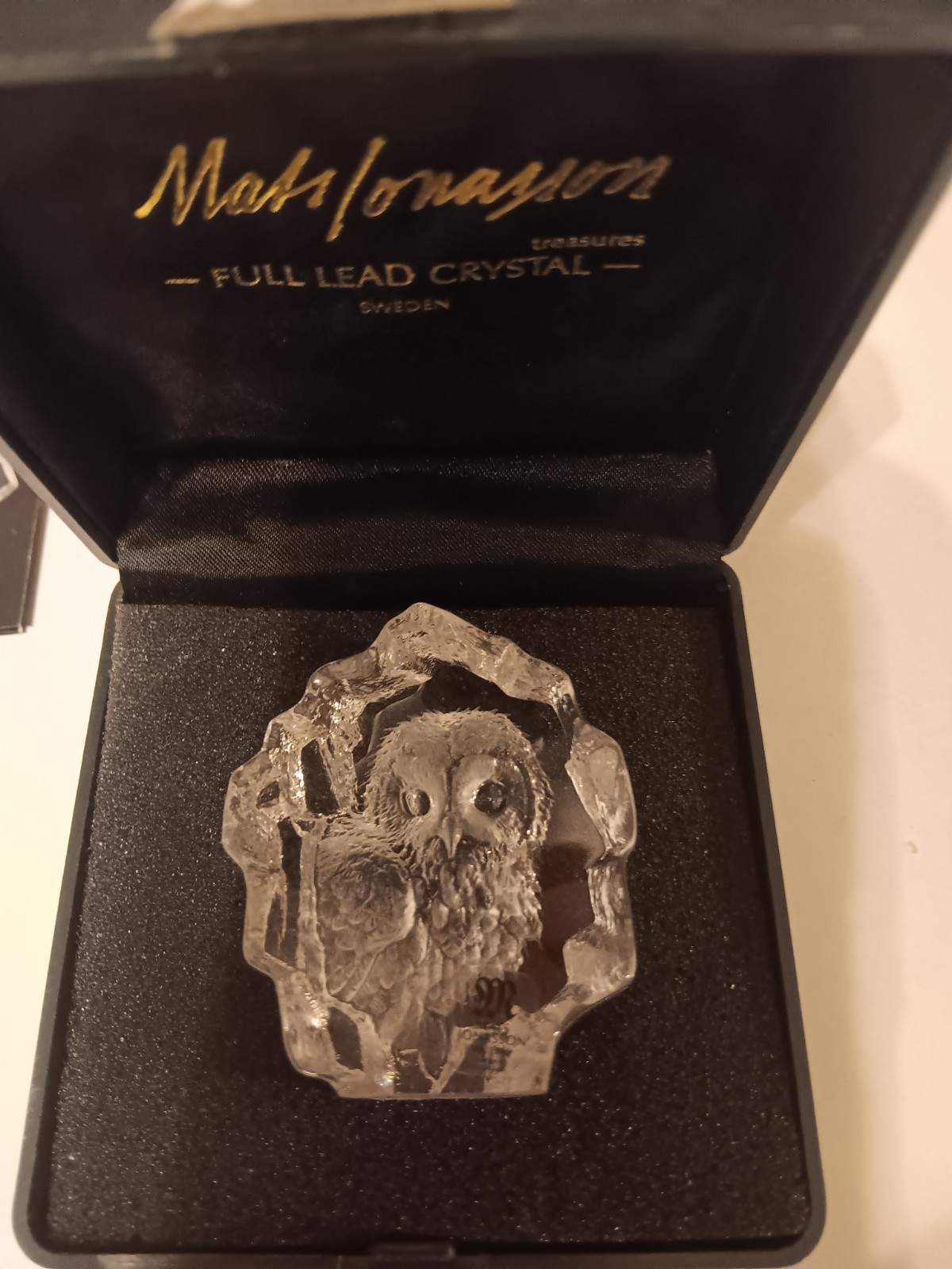 Mats Jonasson Sweden Crystal Owl Glass Sculpture Paperweight Signed