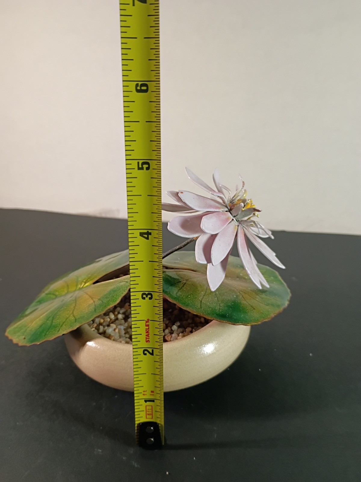 Vintage Enamel on Copper Metal Water Lily Figurine Nymphaea Odorata