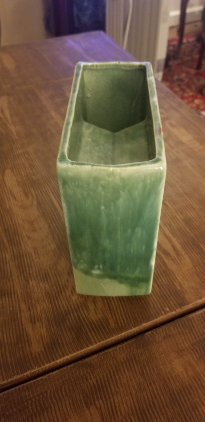 1950’s McCoy Arcature double shadow box square vase green w/ red bird, RARE!