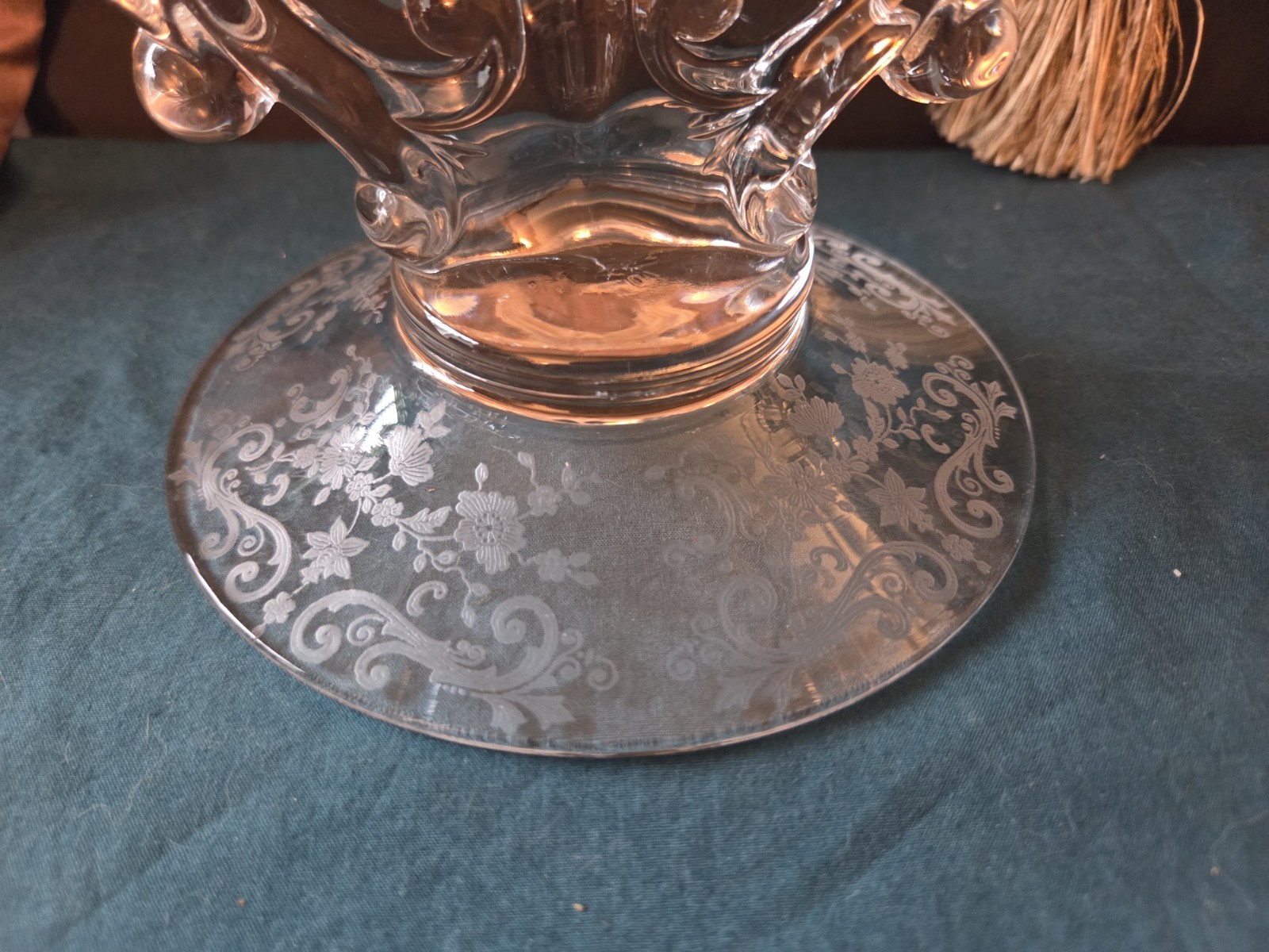 Vintage Cambridge Glass Rose Point Pristine Pair Keyhole 2-Light Candelabras 340