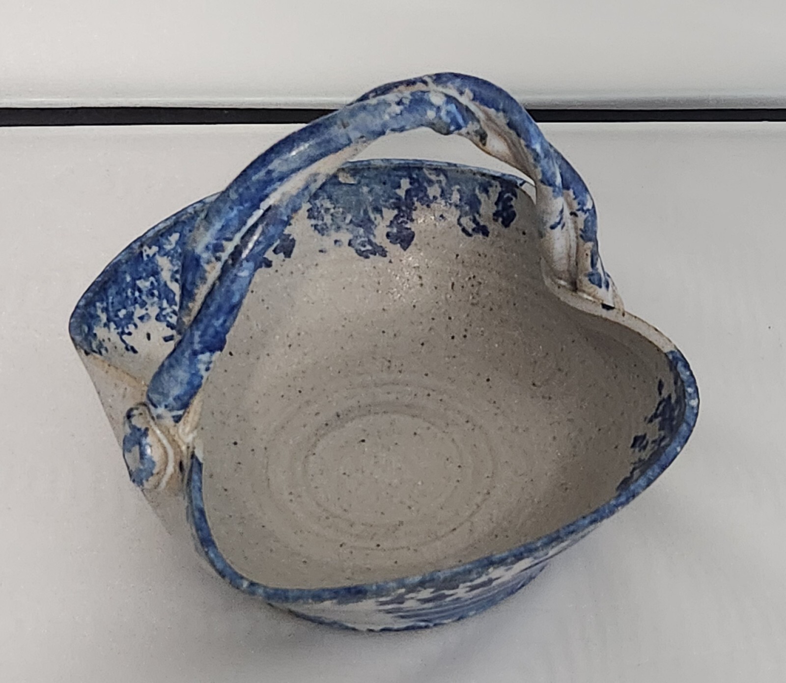 Hand Thrown Blue Gray Decorative Art Pottery Twisted Handle Basket Signed