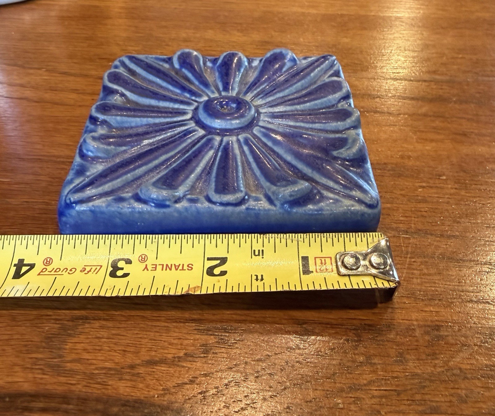 Pewabic Pottery Art Tile 2011 Detroit blue sunflower daisy Flower Very Nice