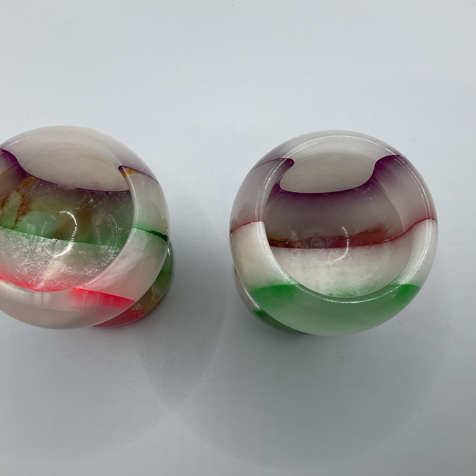 Pair MINI Opaline Art GLASS GOBLETS UV Reactive Uranium Cadmium Glow Boxed 3”