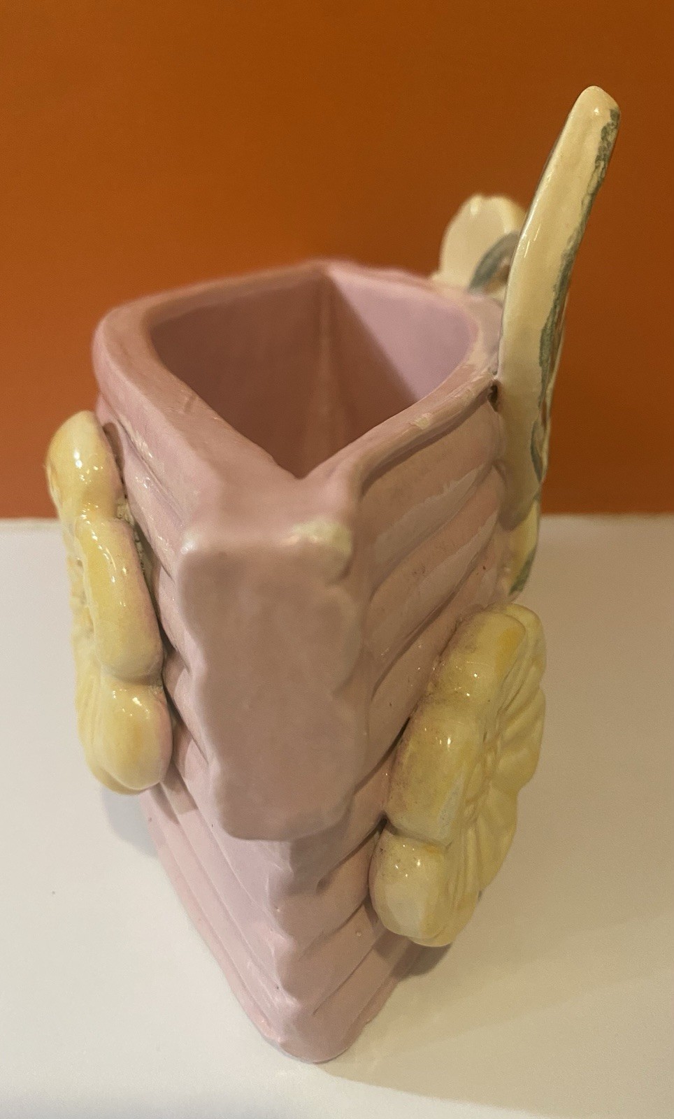 Handmade Original Sculptural Flower Pot, Pink, Signed 11x6x4”