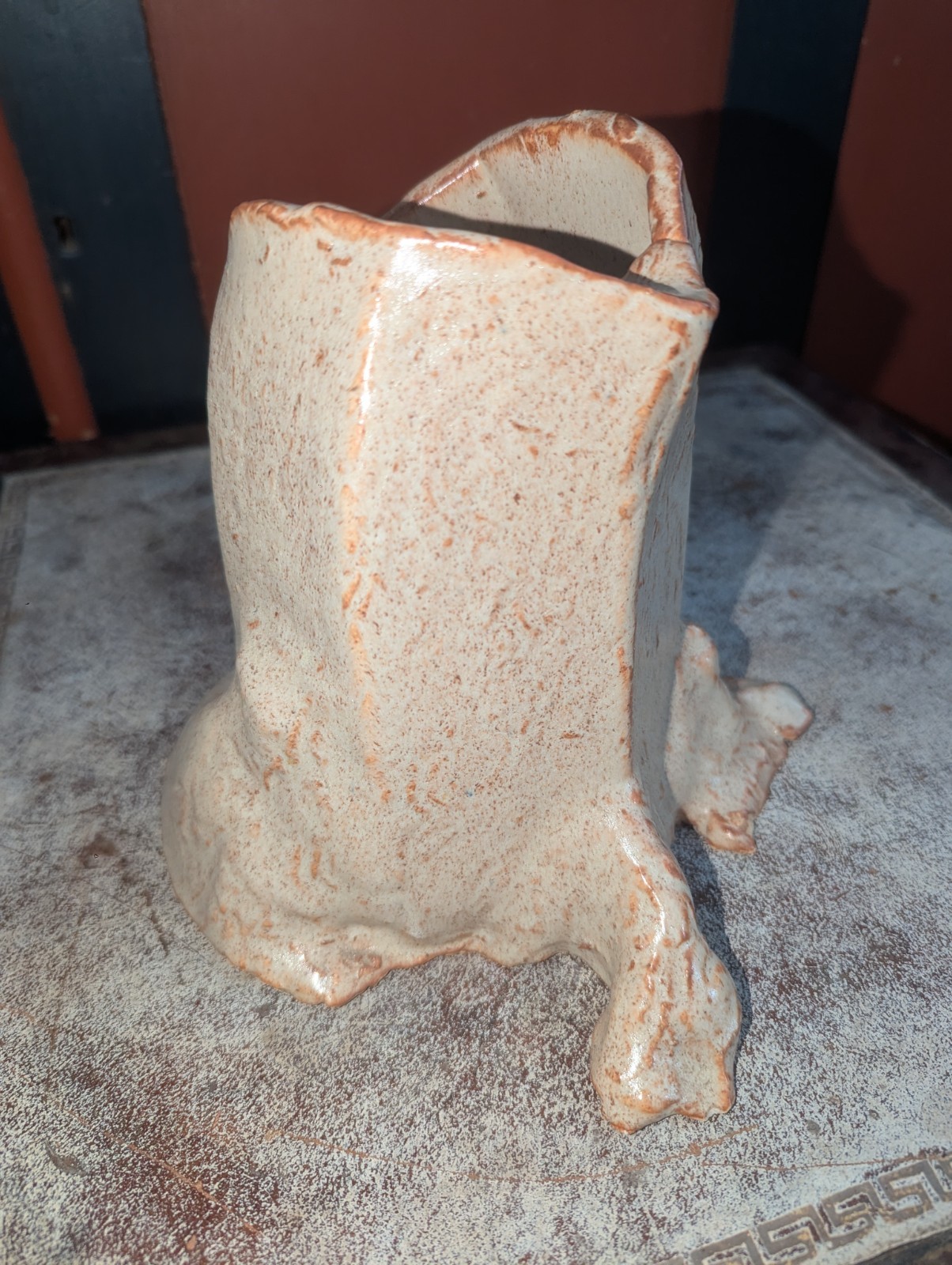 Beautiful Tree Stump / Root Studio Pottery Vase or Planter Signed MRS
