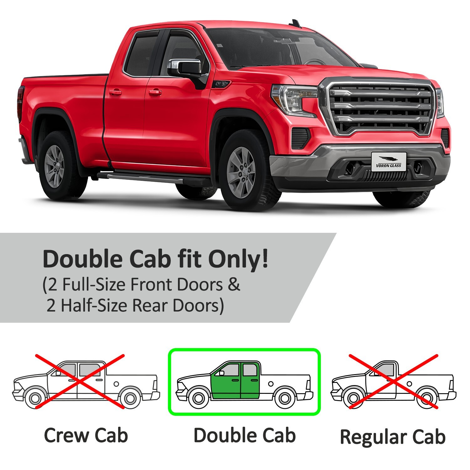 Sun Rain Visors Wind Rain Guards for 2019-2024 GMC Sierra 1500 Double Cab