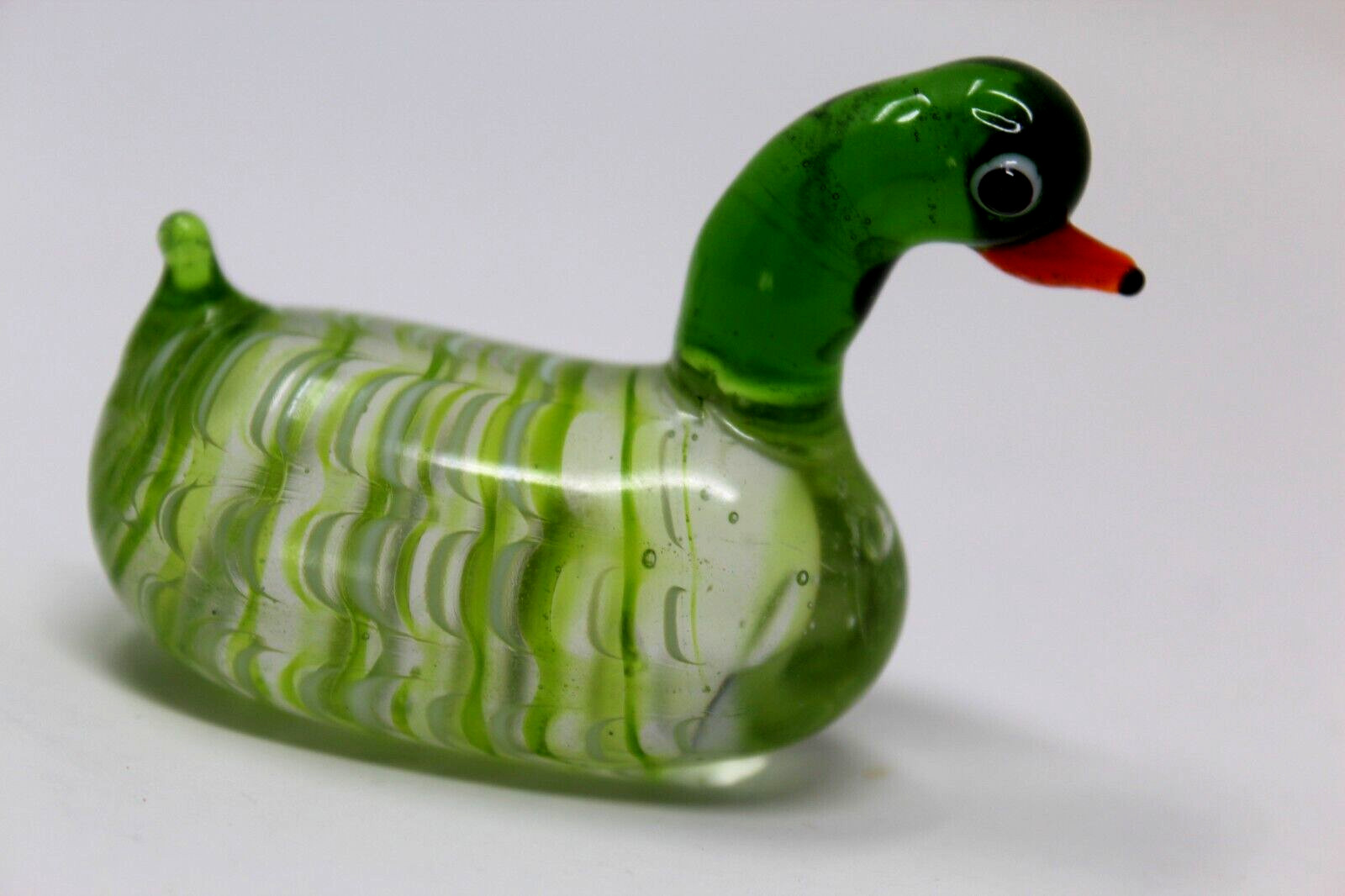 Blown Glass Miniature Duck Paperweight Desk Decor Mallard 2.25in L x 1.75in H